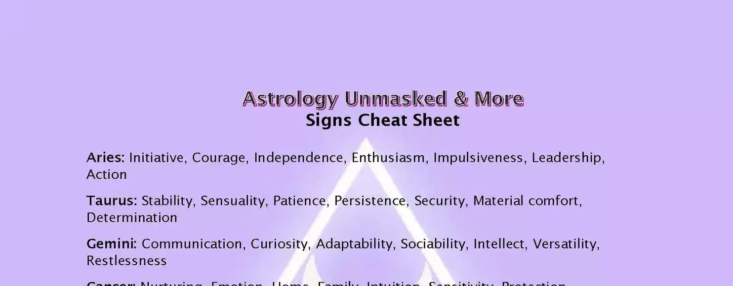 Signs Cheat Sheet PDF - Astrology Unmasked